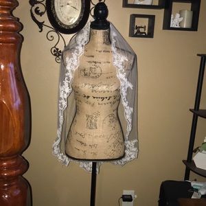 Pink Magnolia White Lace Wedding Veil